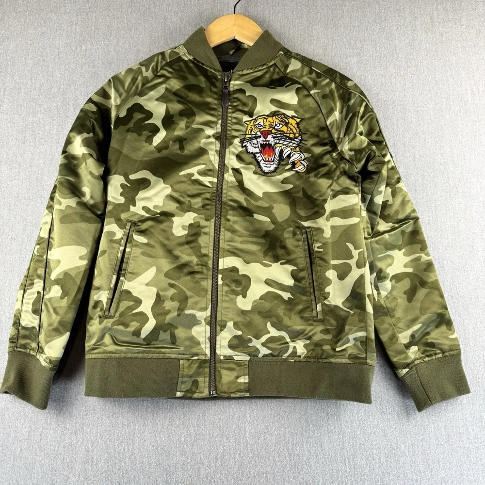 The Childrens Place Camo Bomber Jacket Tiger Bengal‎ 22 Youth XL 14 Zip